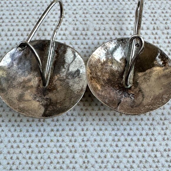 Sterling Silver Engraved Disc Earrings With Leaf Design 1" Drop Pierced Ears - Picture 6 of 9